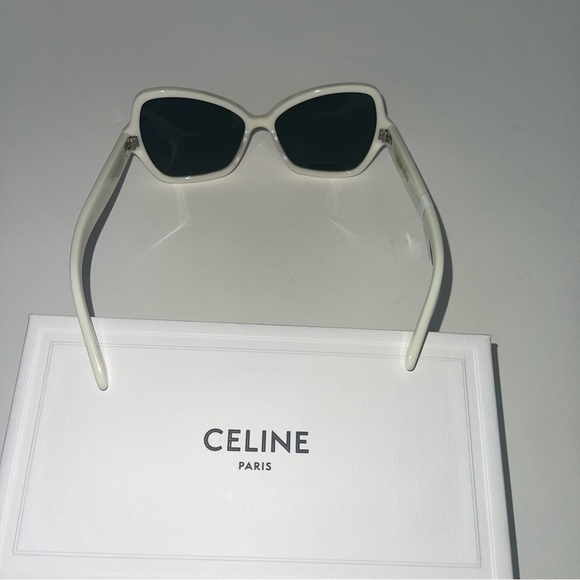 New Authentic CELINE Ivory With Smoke Mirror 56mm Mirrored Butterfly Sunglasses - Picture 13 of 16